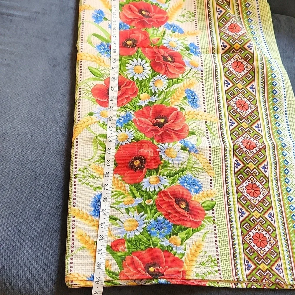 Poppy Printed Floral and Geometric Patterned Linen Tablecloth 78